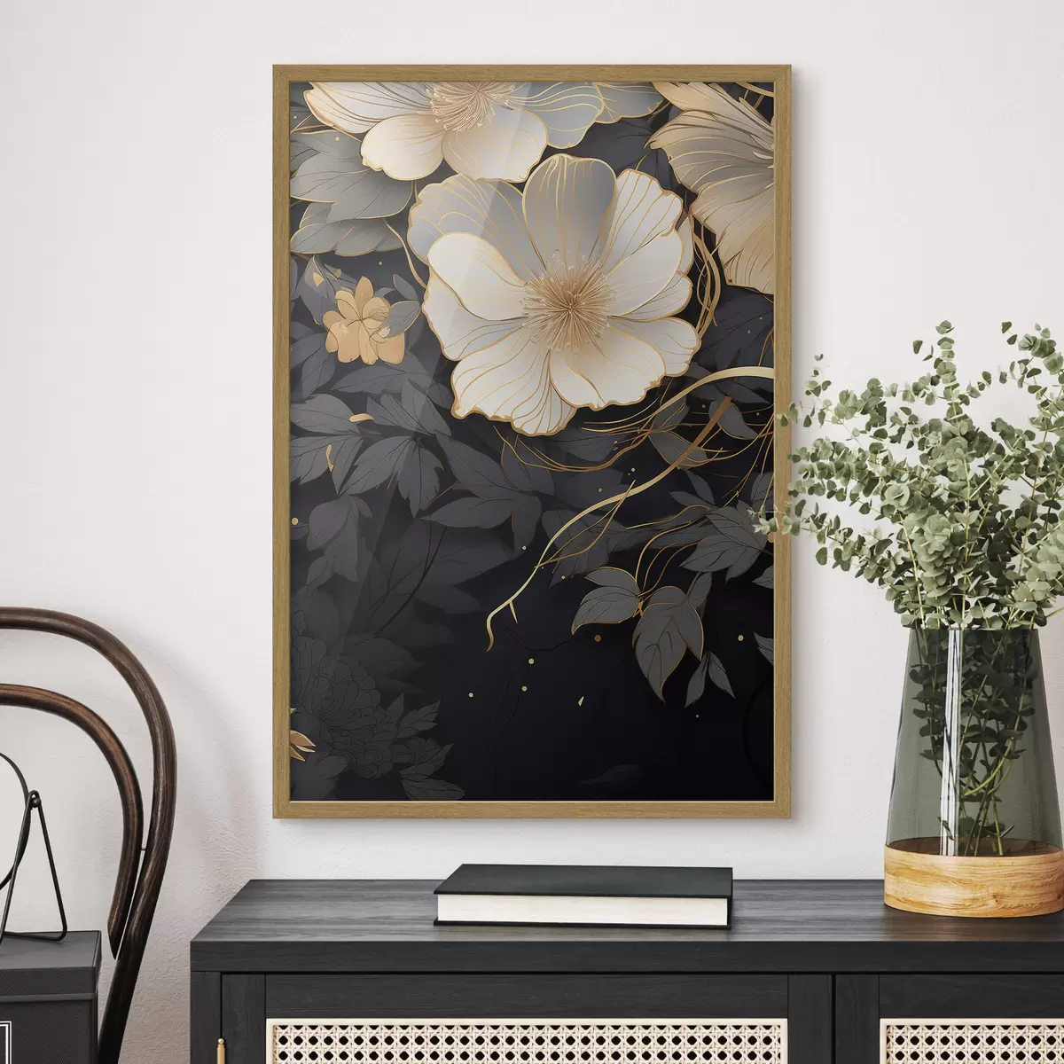 Poster Abstrakte Blumen auf einem dunklen Hintergrund f46886