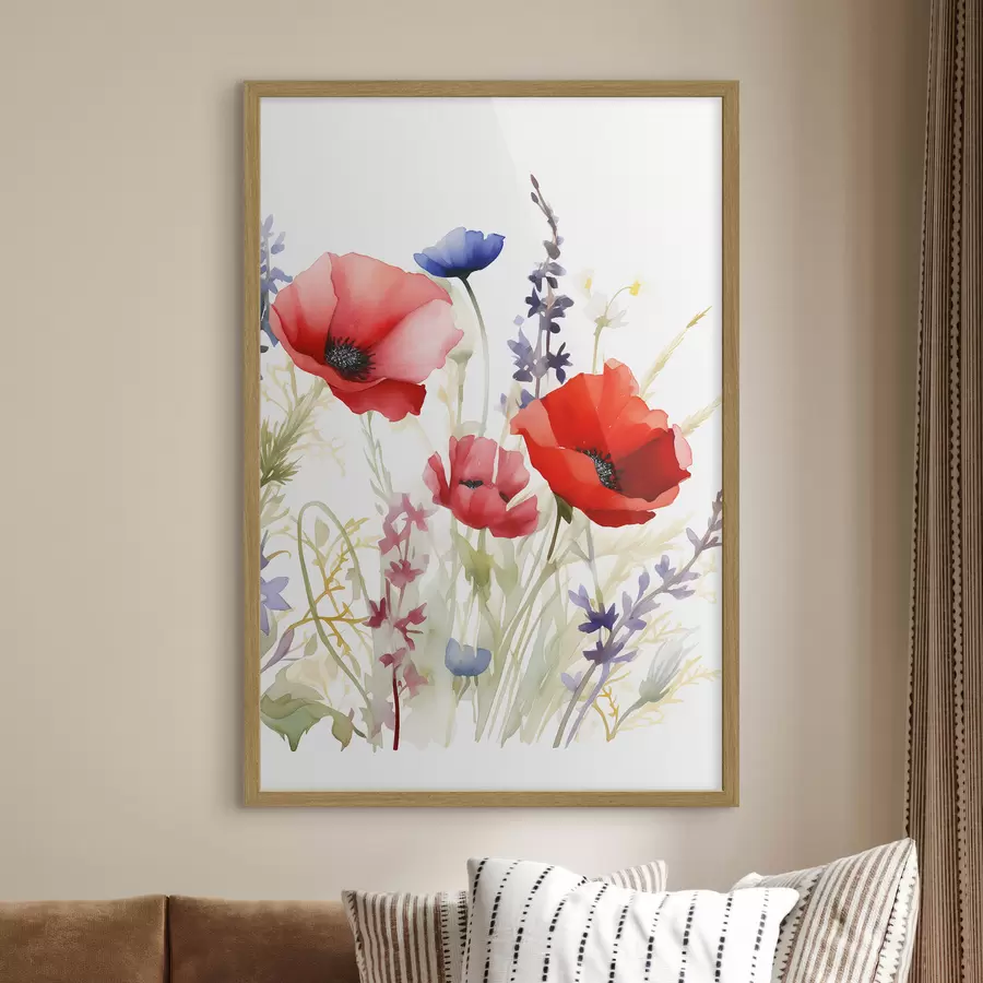 Fototapete Mohnblütenstände, Aquarellimitation f46888