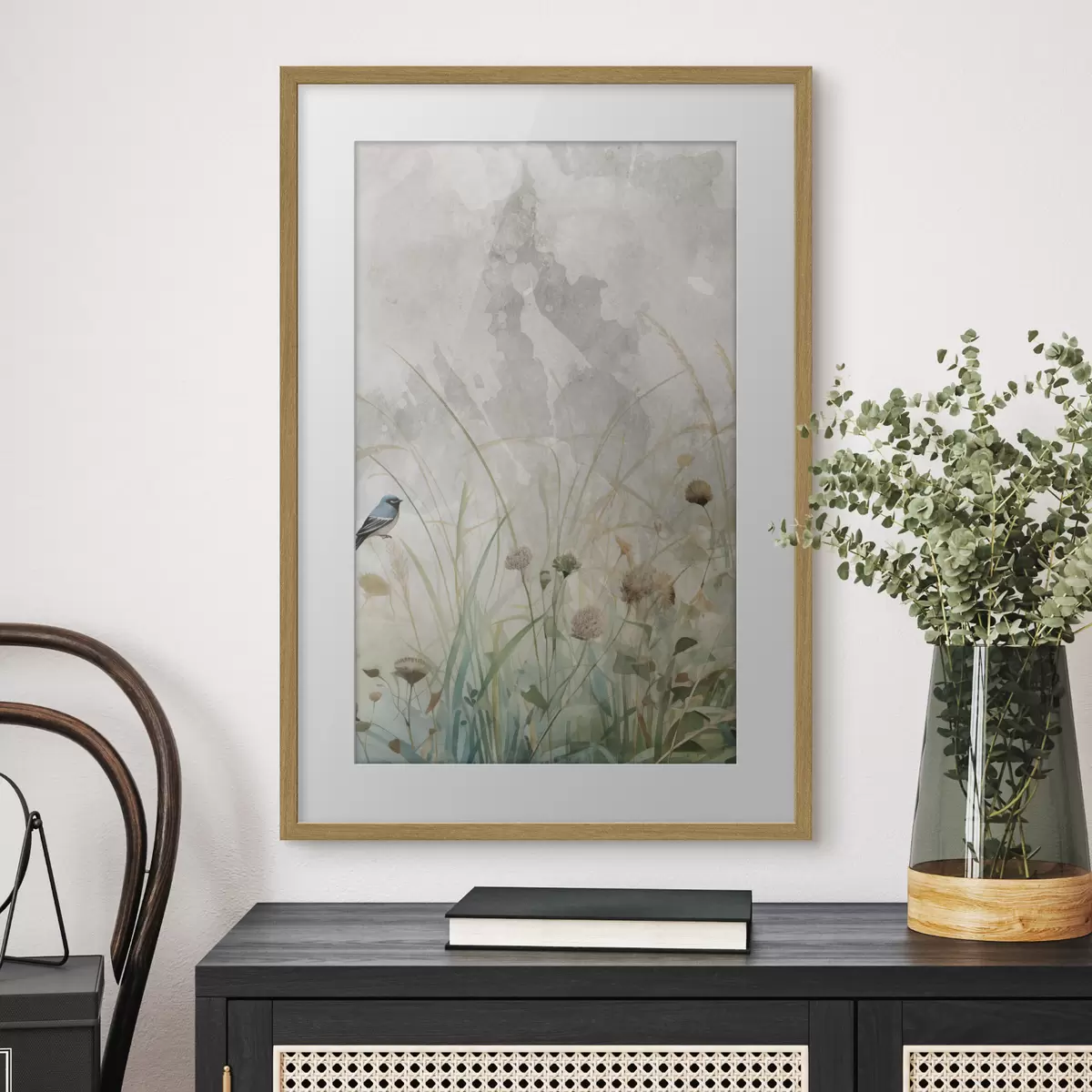 Poster Vogel auf Wildblumen f46889