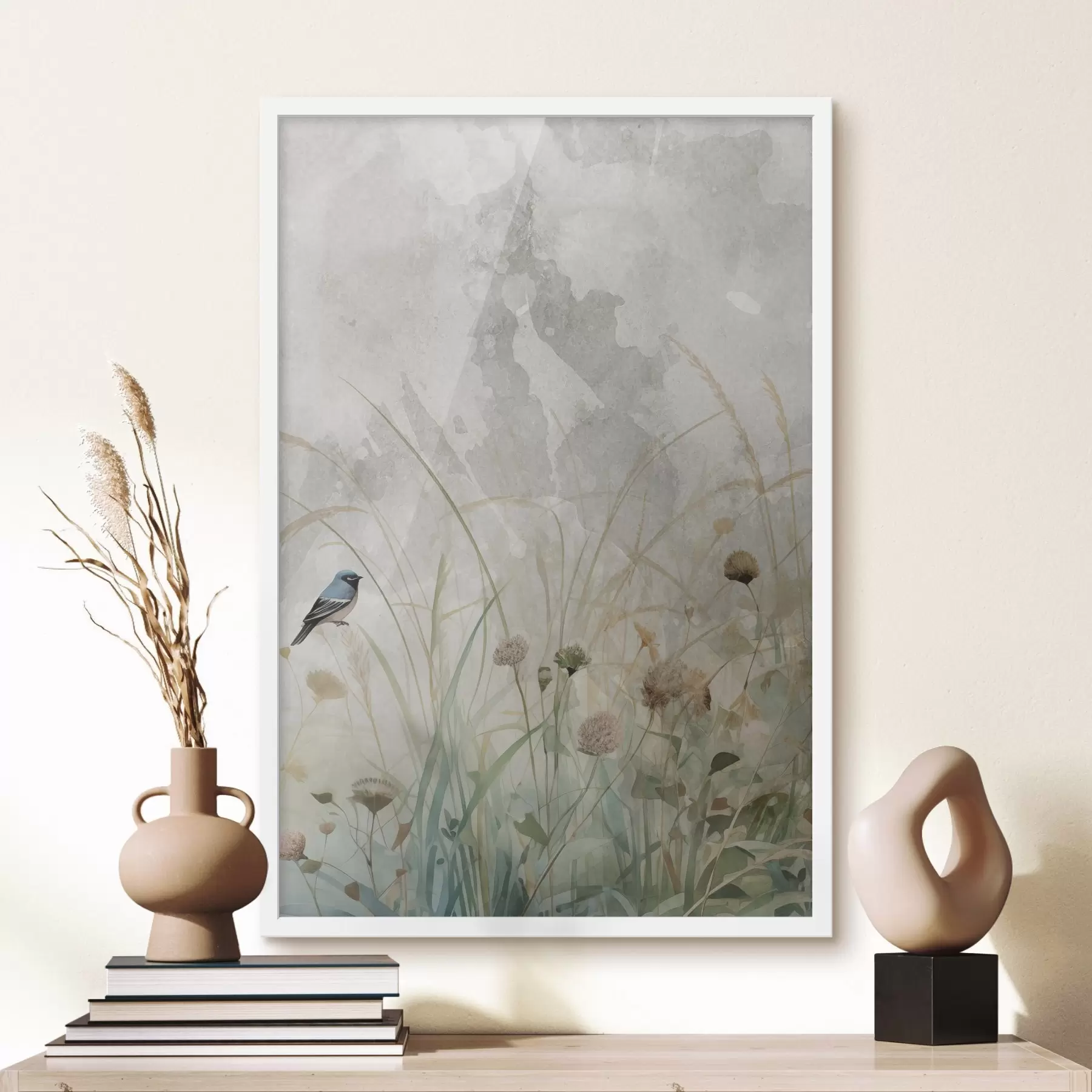 Fototapete Vogel auf Wildblumen f46889