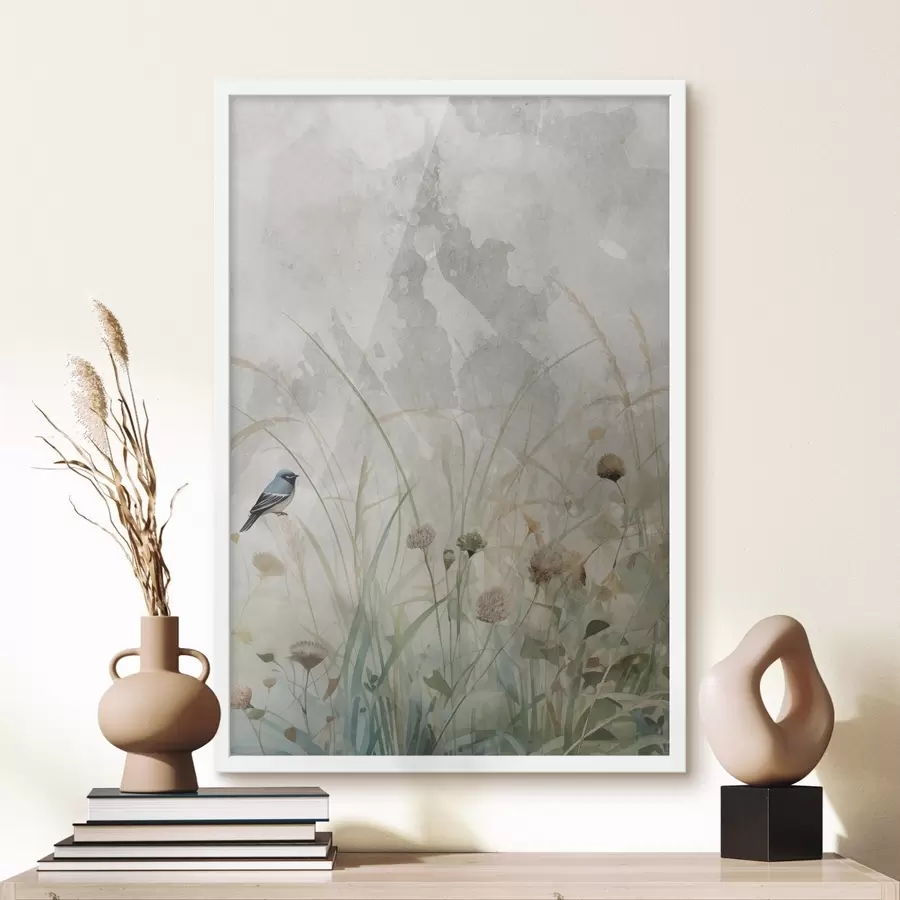 Fototapete Vogel auf Wildblumen f46889