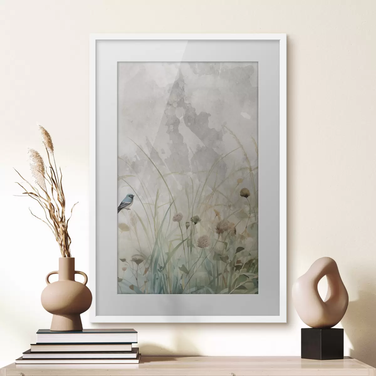 Poster Vogel auf Wildblumen f46889