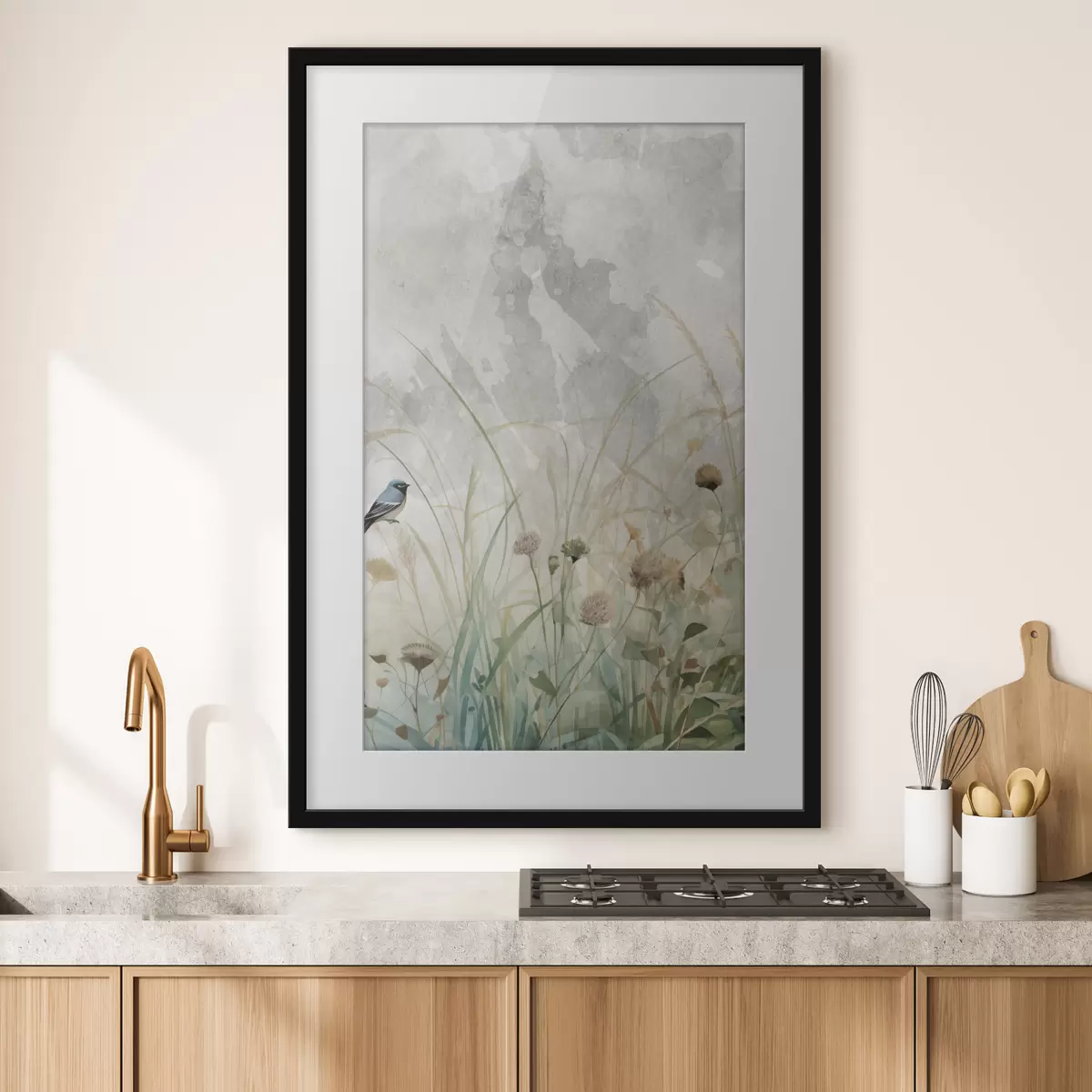 Poster Vogel auf Wildblumen f46889