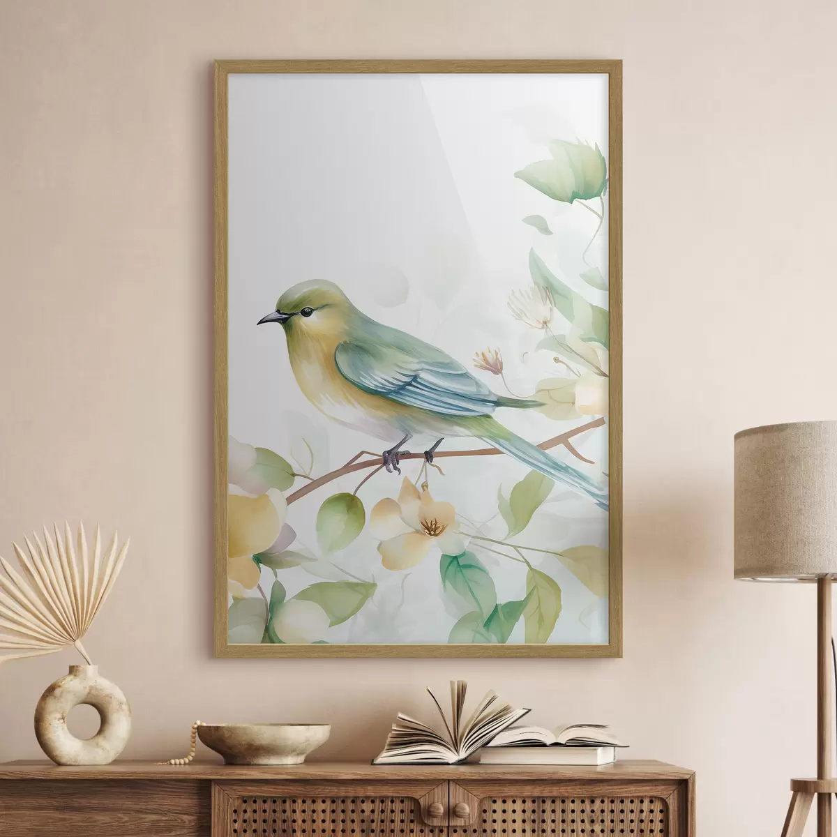 Poster Meise auf einem Ast, Aquarellimitation f46892