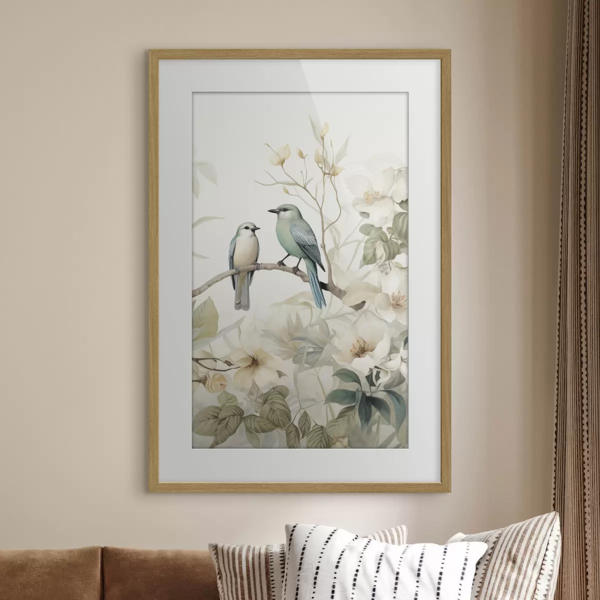 Poster Zwei Vögel auf Jasminzweigen f46896