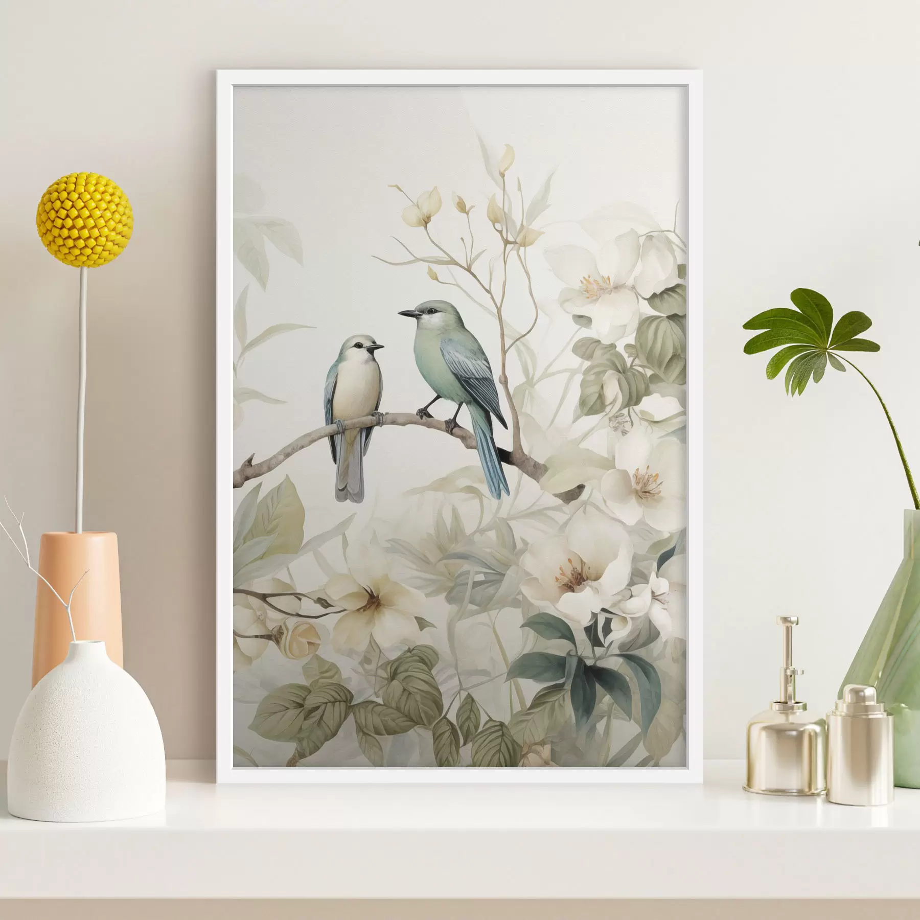 Fototapete Zwei Vögel auf Jasminzweigen f46896
