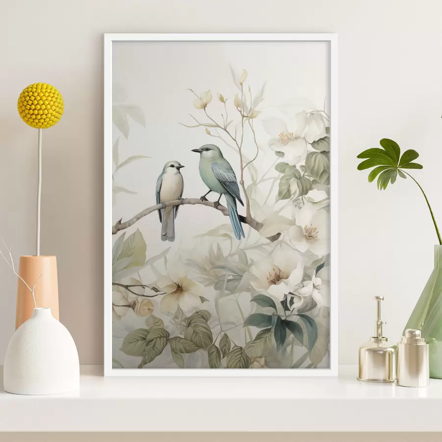 Fototapete Zwei Vögel auf Jasminzweigen f46896