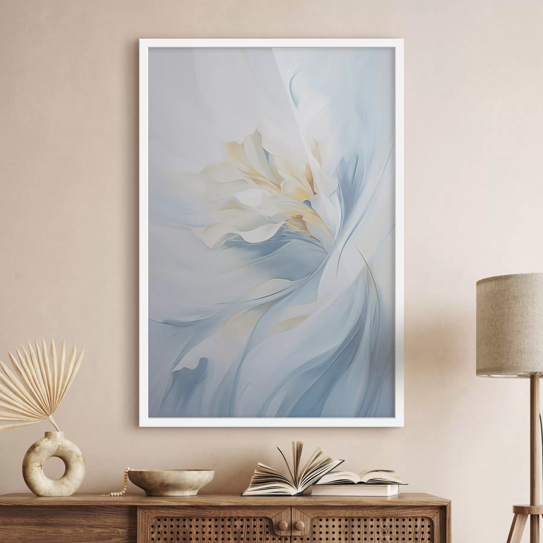 Fototapete Abstrakte, zarte, durchscheinende Blütenblätter, die sich bei sanfter Beleuchtung und einer malerischen Textur nach innen drehen. f47436