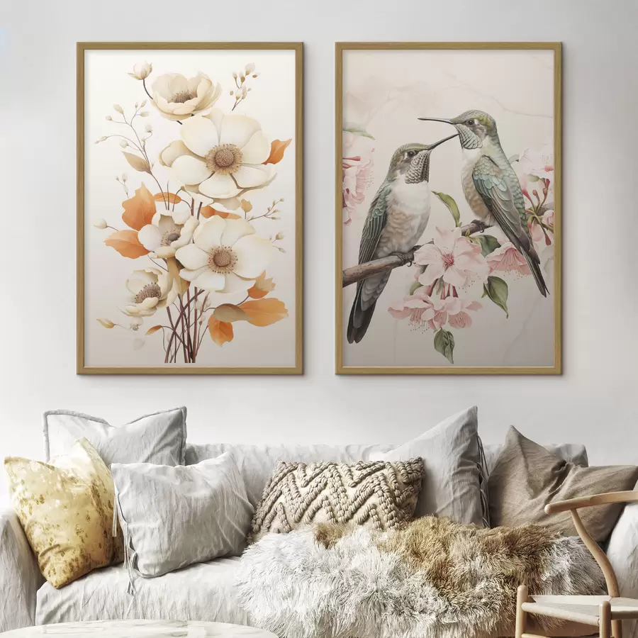 Fototapete Blumen und Vögel auf Zweigen d00560