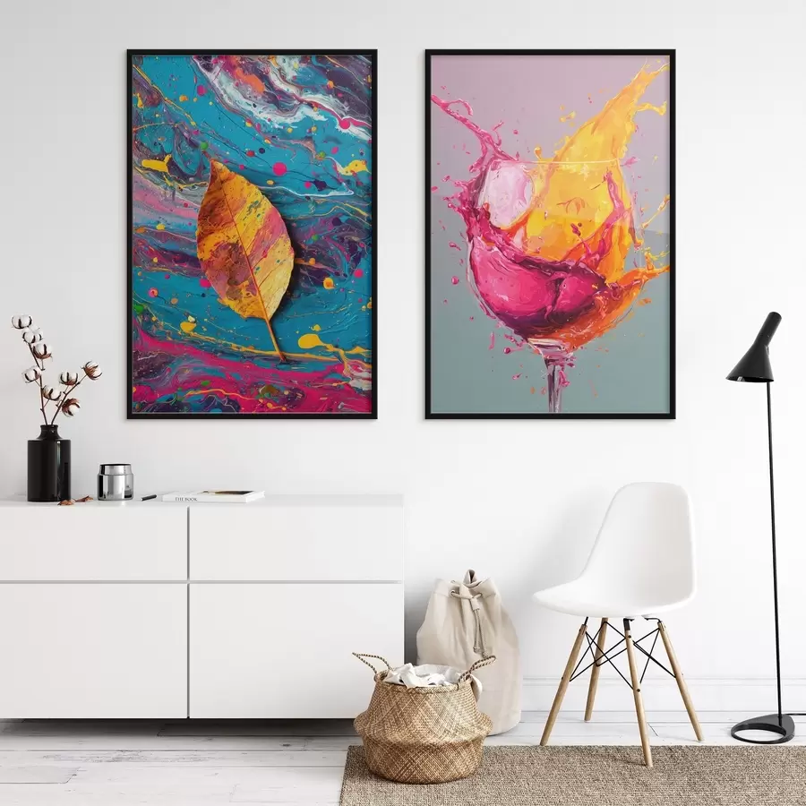 Fototapete Expressive Abstraktion mit Elementen aus der Natur und Getränken d00570