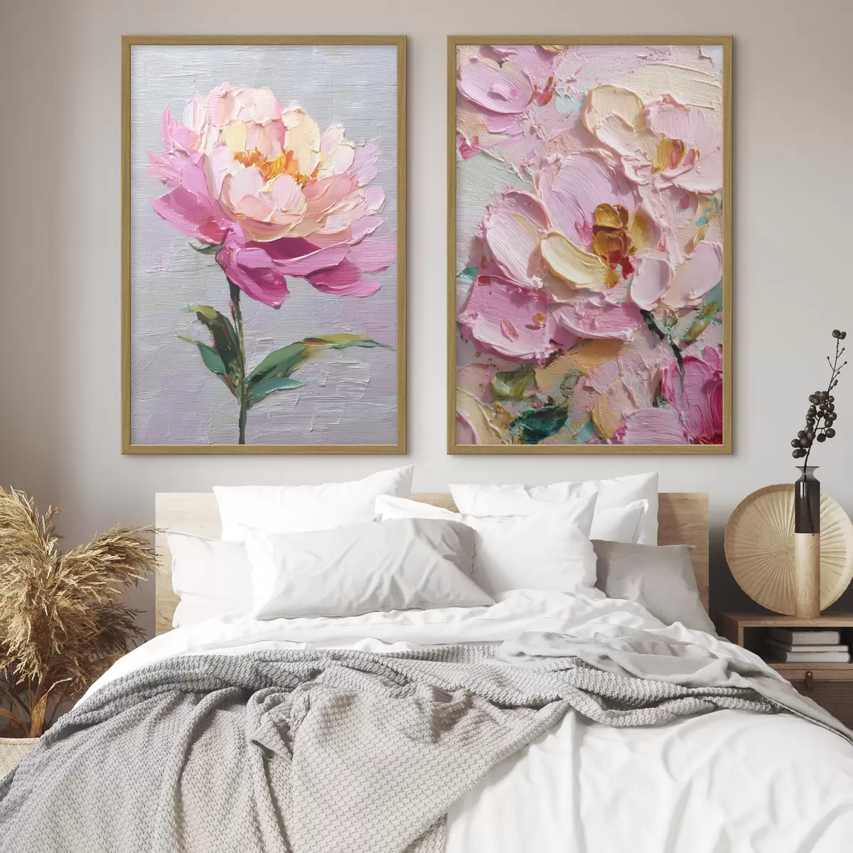 Poster Moderne Kunst mit rosa Blumen in volumetrischer Technik d00572