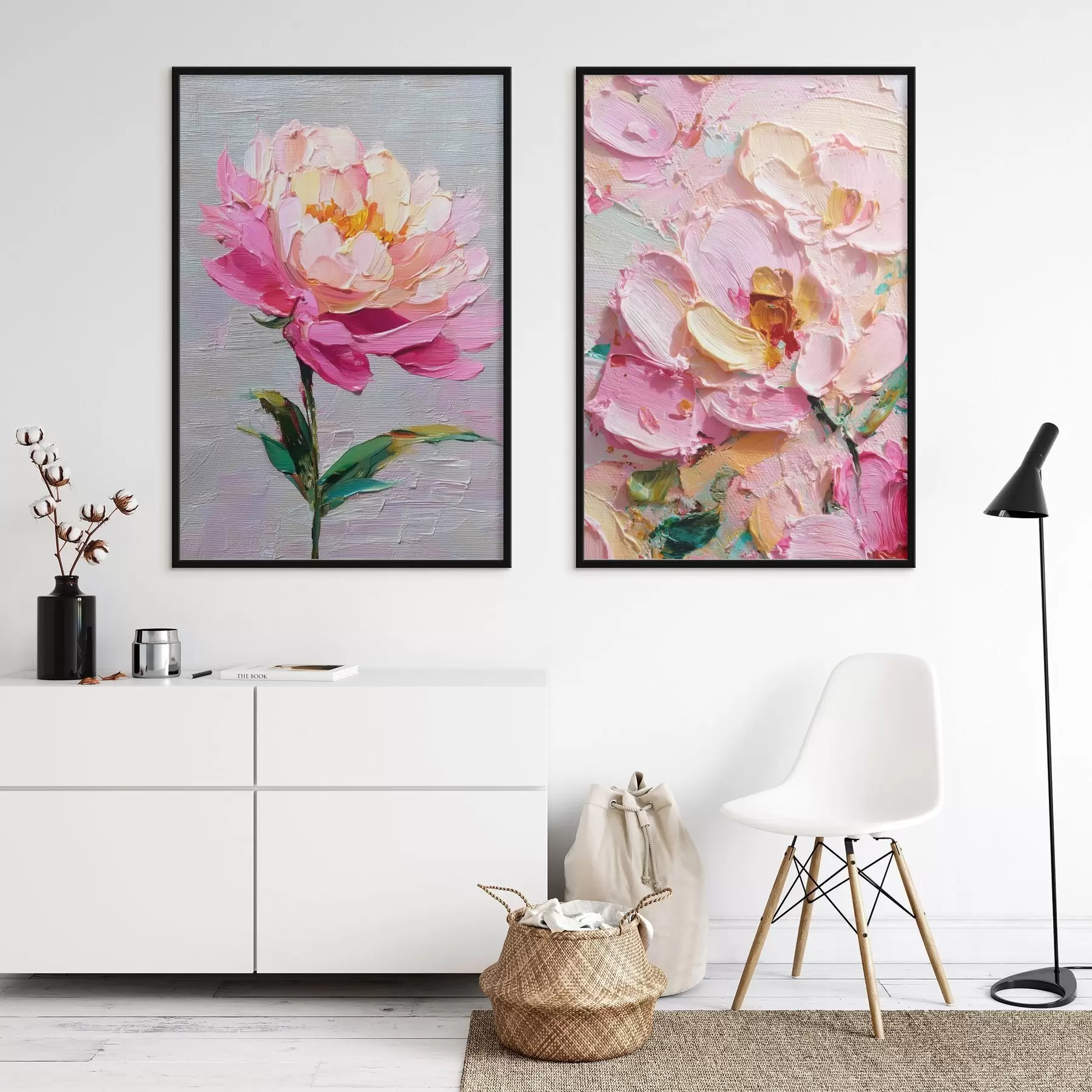 Fototapete Moderne Kunst mit rosa Blumen in volumetrischer Technik d00572