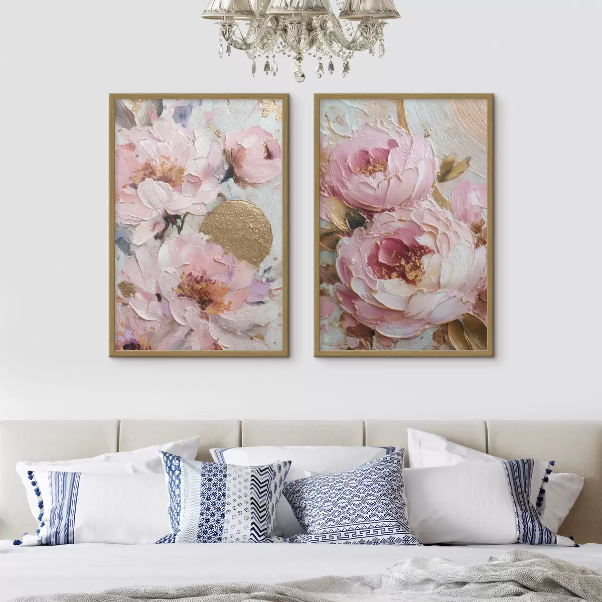 Poster Volumetrische Impasto-Malerei mit rosa Pfingstrosen und strukturierten Details d00573