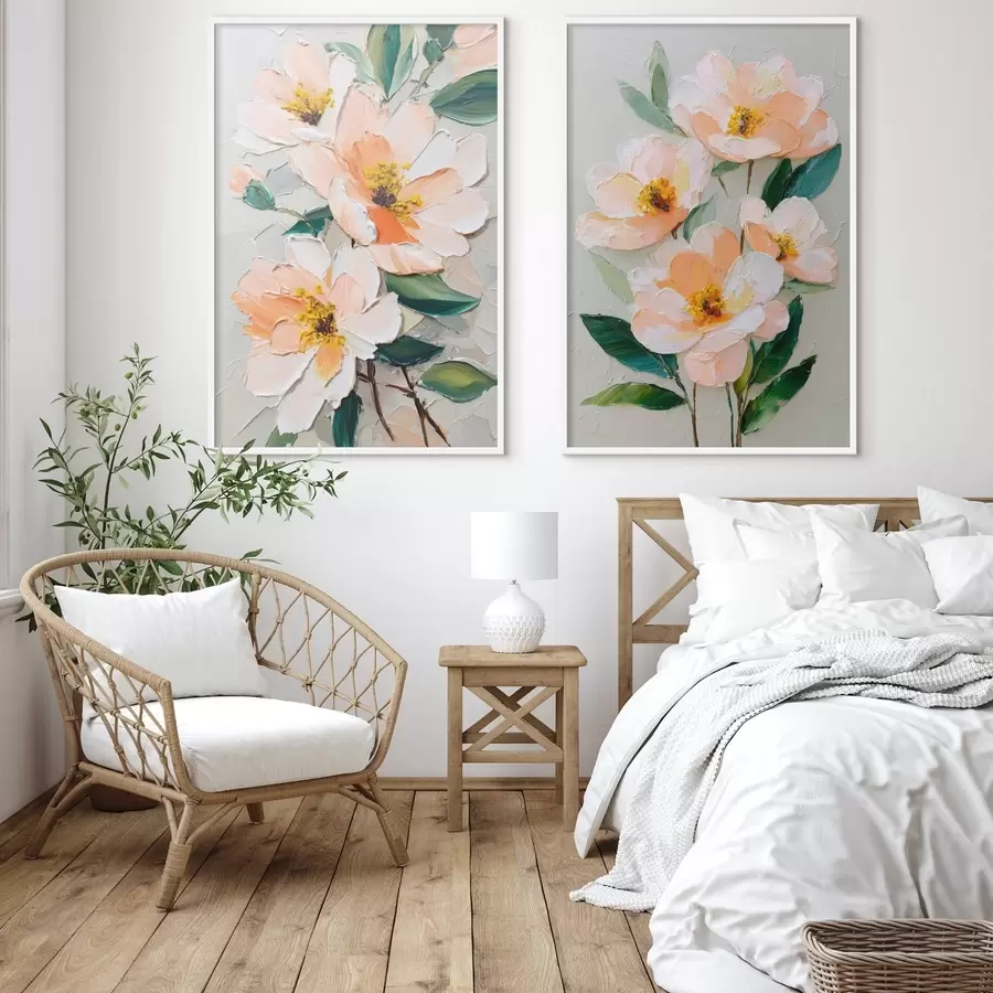 Fototapete Impasto-Malerei, die einen großen Blumenstrauß und einzelne Blumen kombiniert d00579