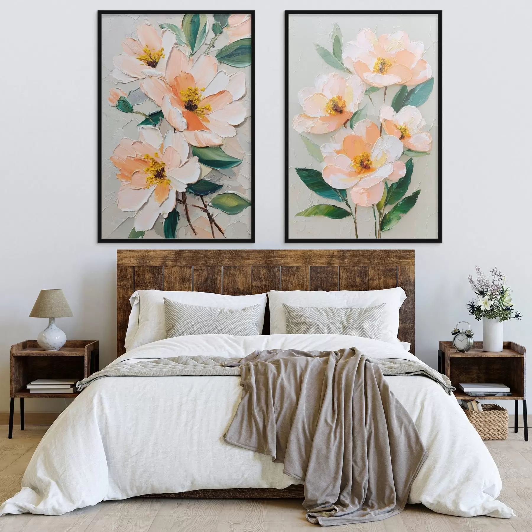 Fototapete Impasto-Malerei, die einen großen Blumenstrauß und einzelne Blumen kombiniert d00579