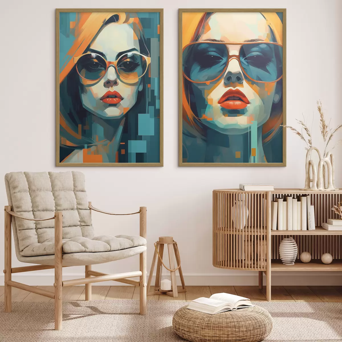 Poster Frauenporträts mit Brille im Stil der digitalen Abstraktion d00587