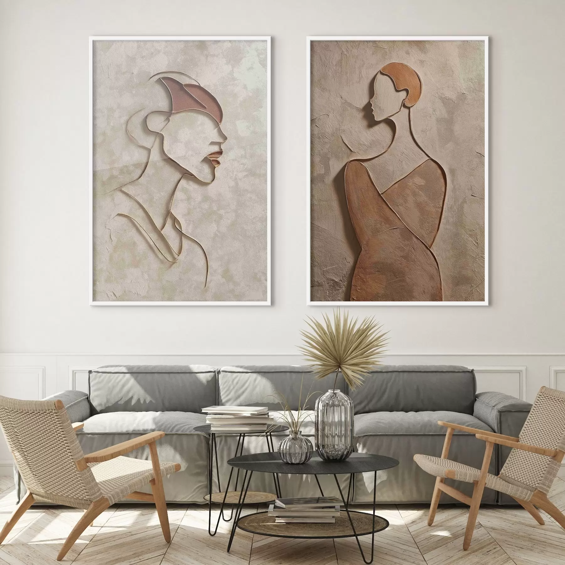 Fototapete Reliefsilhouetten von Menschen in einem minimalistischen Stil d00596