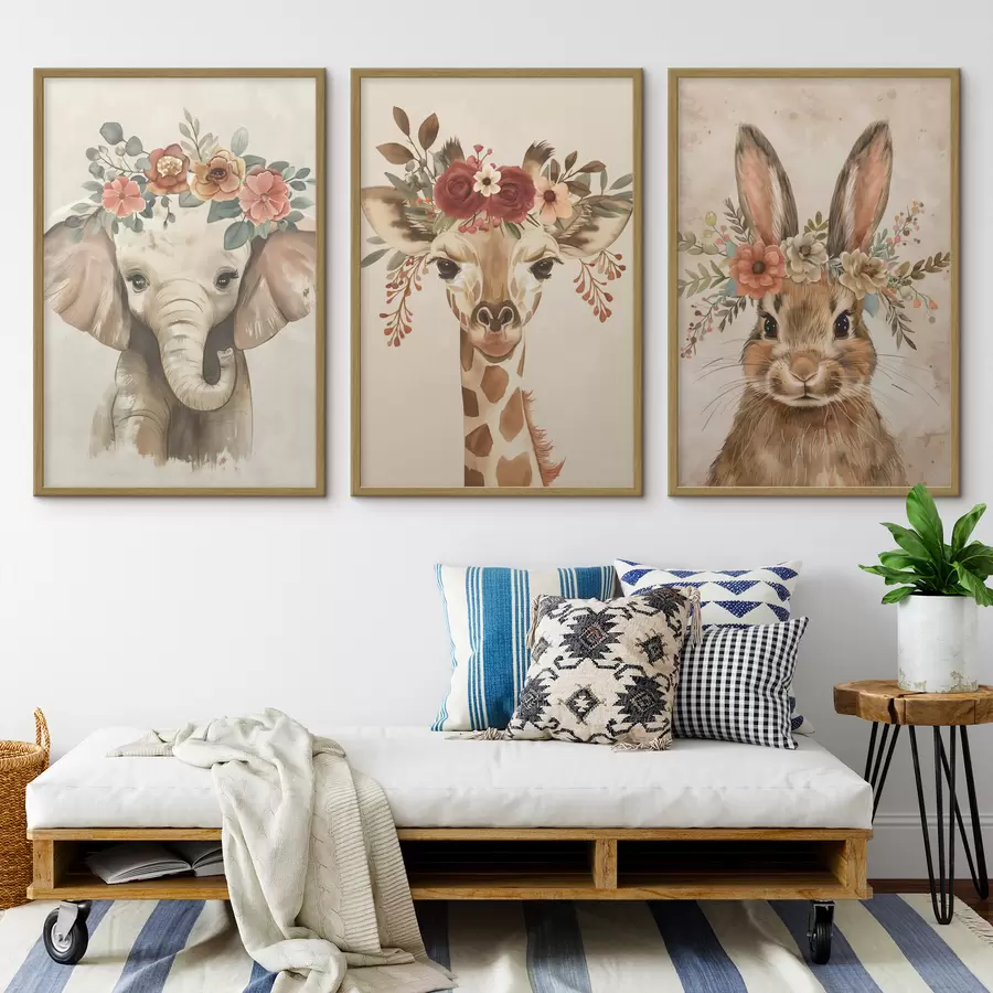 Fototapete Niedliche Tiere im Aquarellstil d00614