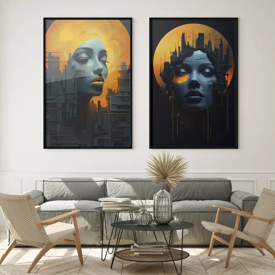 Fototapete Porträt eines Mädchens auf einem abstrakten Stadthintergrund d00618