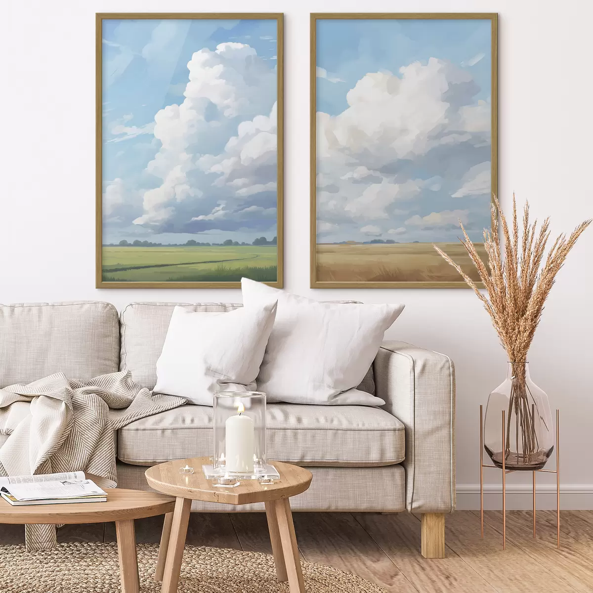 Poster Feld gegen den Himmel mit riesigen Wolken d00624