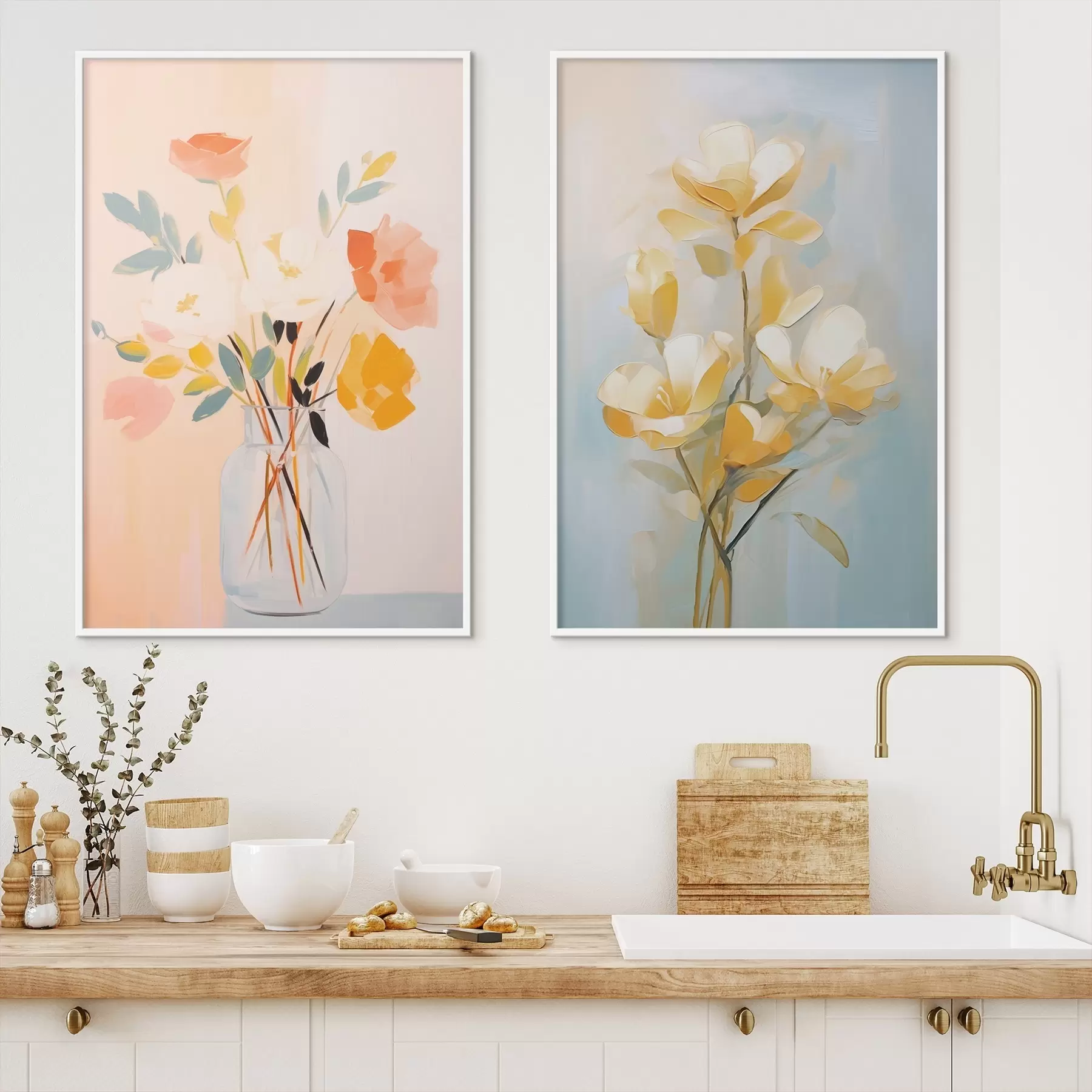 Fototapete Blumen in einer Vase: Zeichnung im Stil der Ölmalerei d00636