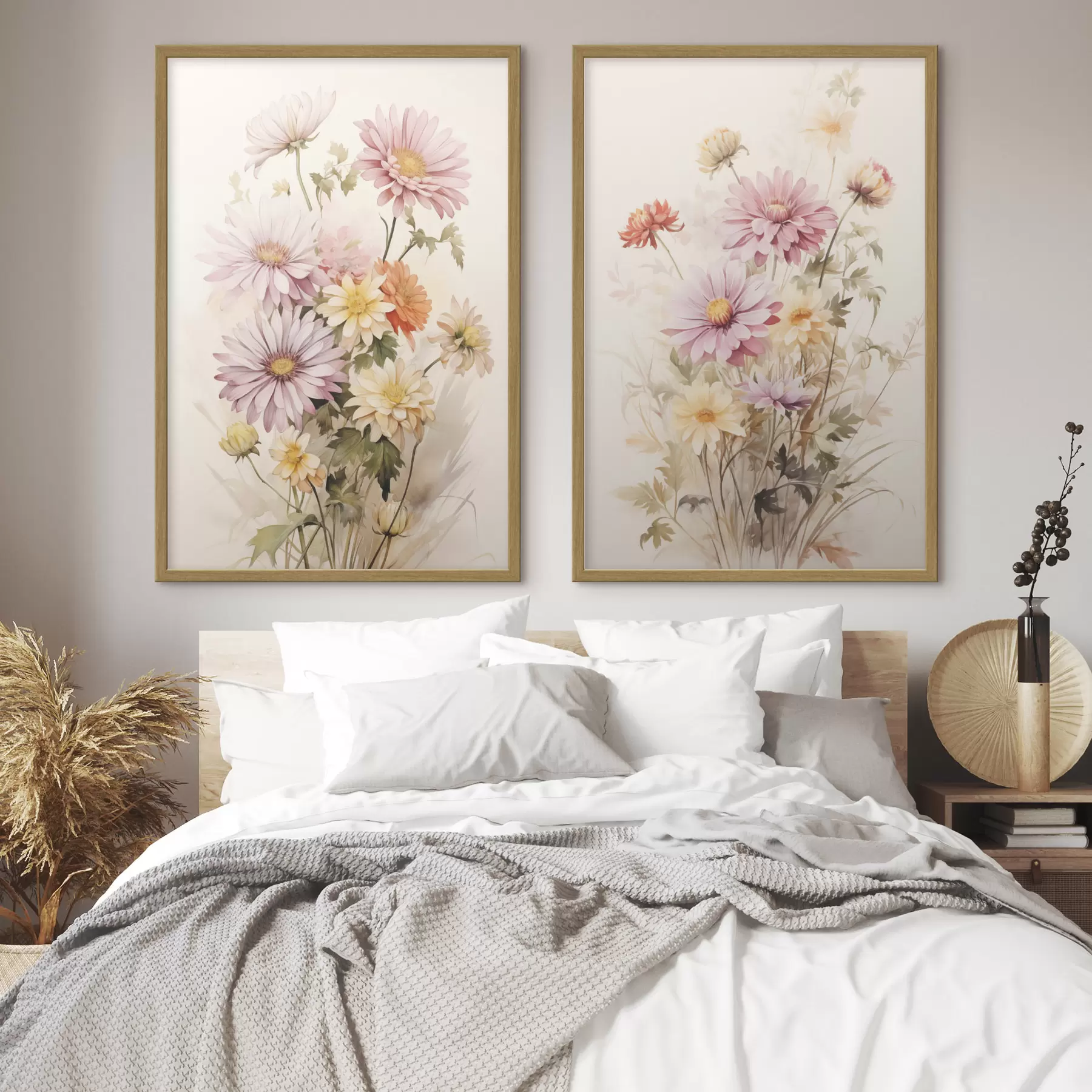 Fototapete Ein Blumenstrauß aus bunten Blumen, weichen Aquarell-Stil, auf einem hellen Hintergrund, botanische Illustration d00649