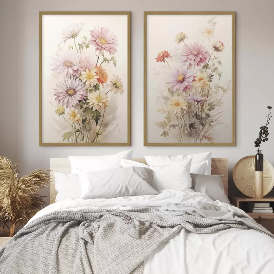 Fototapete Ein Blumenstrauß aus bunten Blumen, weichen Aquarell-Stil, auf einem hellen Hintergrund, botanische Illustration d00649