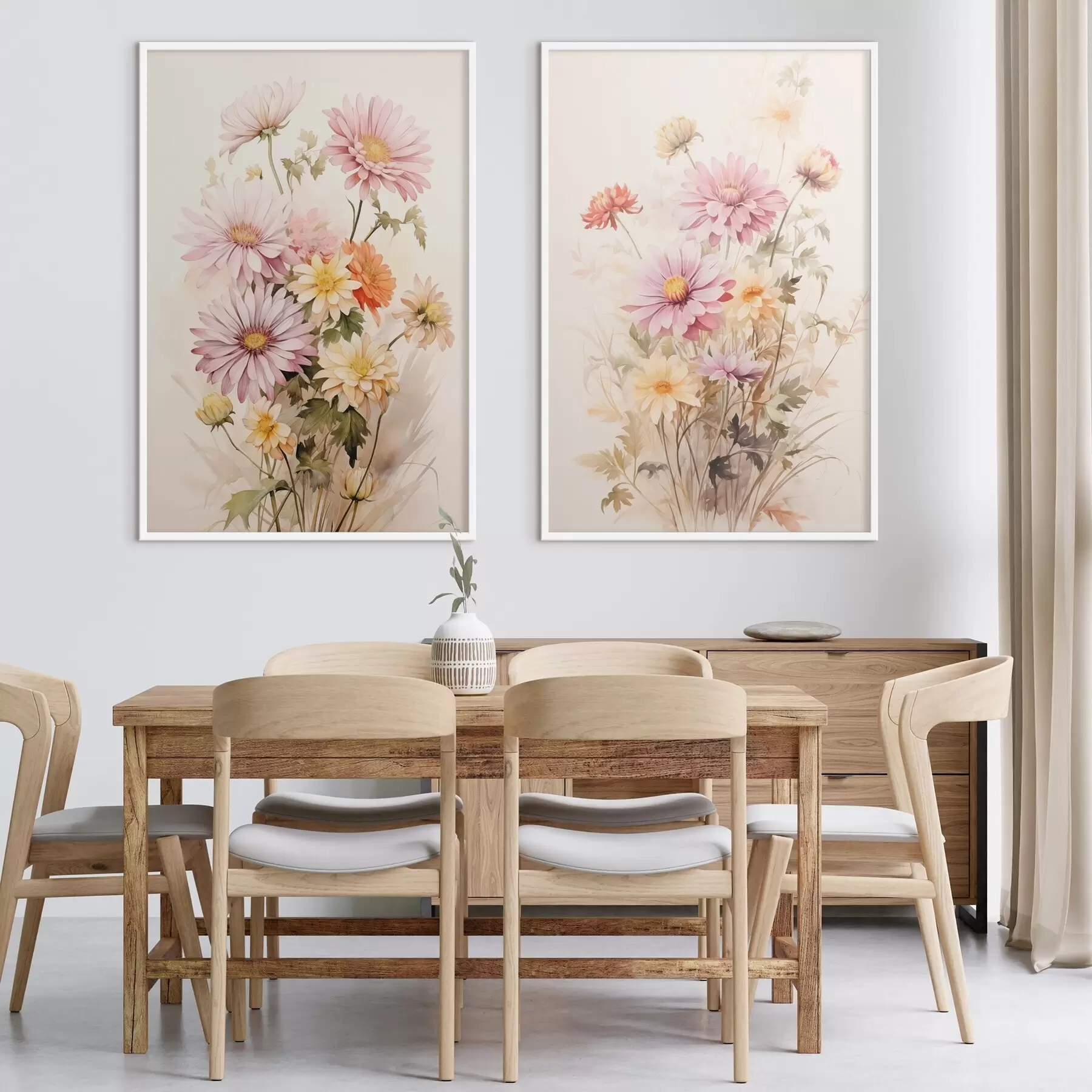 Fototapete Ein Blumenstrauß aus bunten Blumen, weichen Aquarell-Stil, auf einem hellen Hintergrund, botanische Illustration d00649