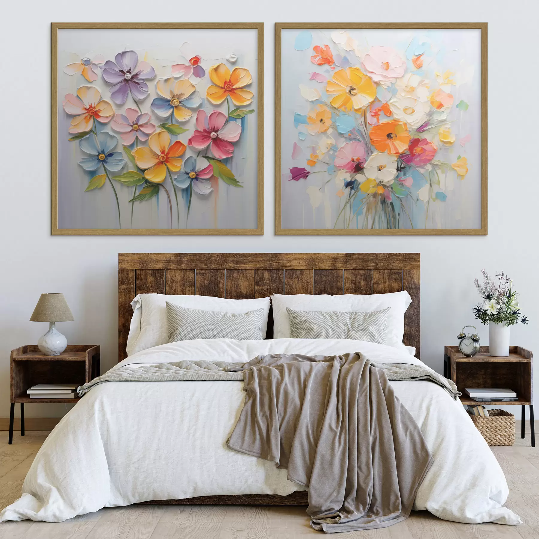 Fototapete Abstrakte Kompositionen aus leuchtenden Blumen in Impasto-Technik d00662