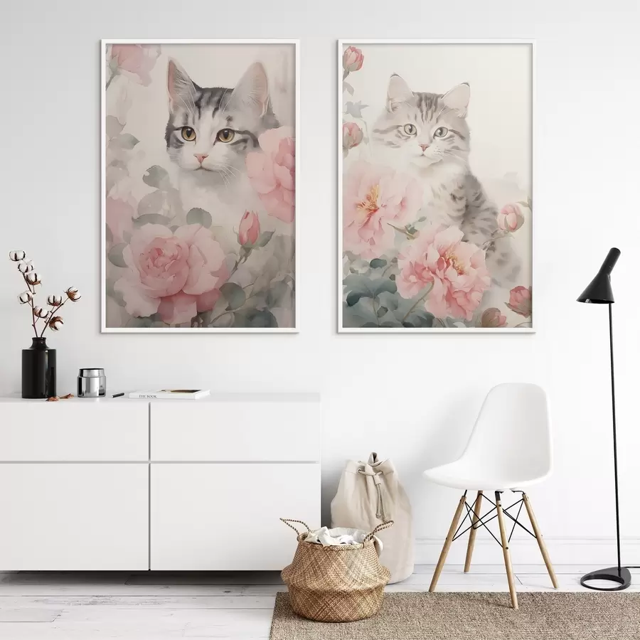 Fototapete Katze zwischen Blumen d00676