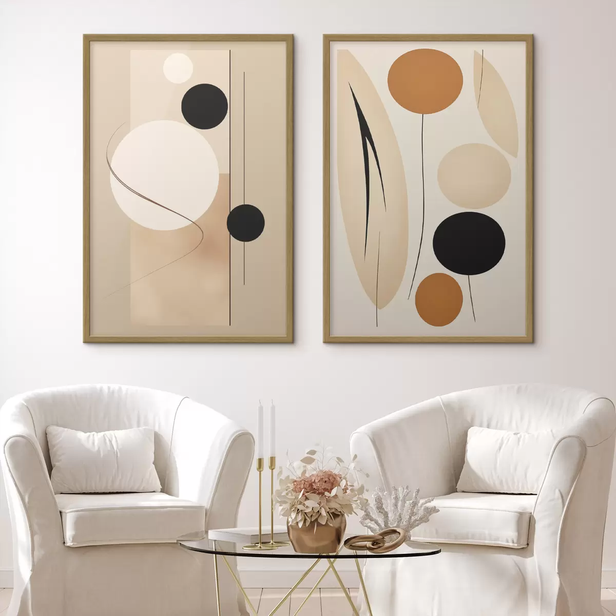 Poster Minimalistische geometrische Kreise in Beige- und Schwarztönen d00685