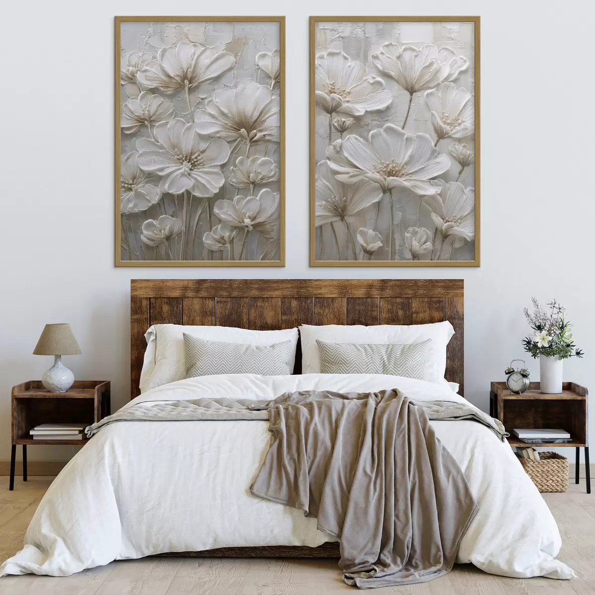 Poster cremefarbene Blumen im Imitations-Impasto-Stil d00701