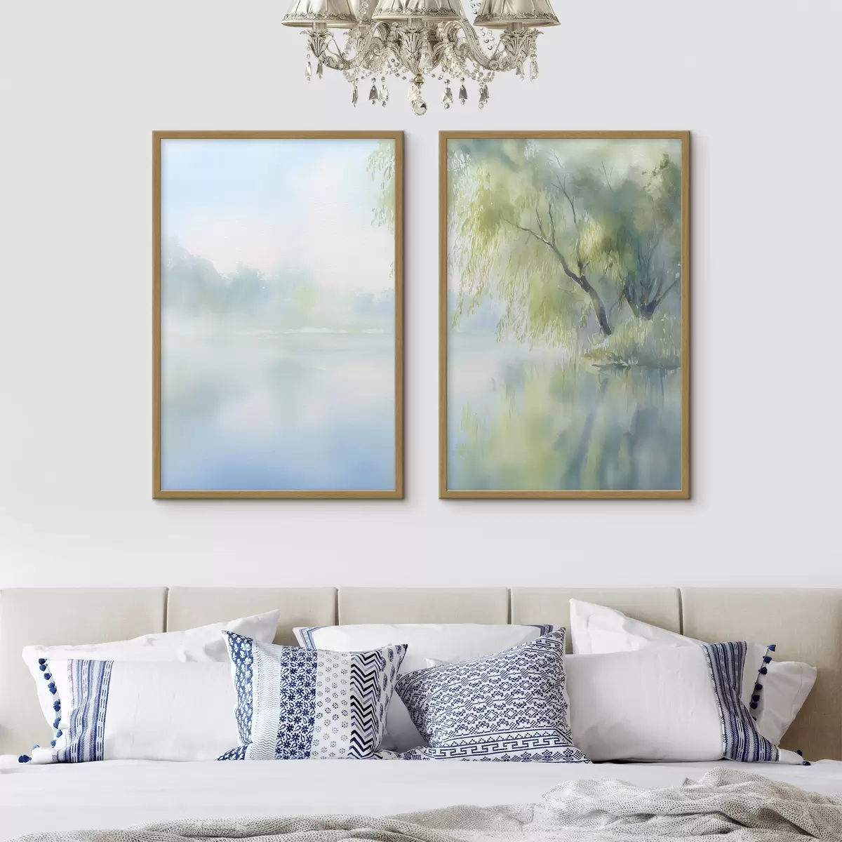 Poster weidenbaum am Seeufer im Aquarellstil d00702