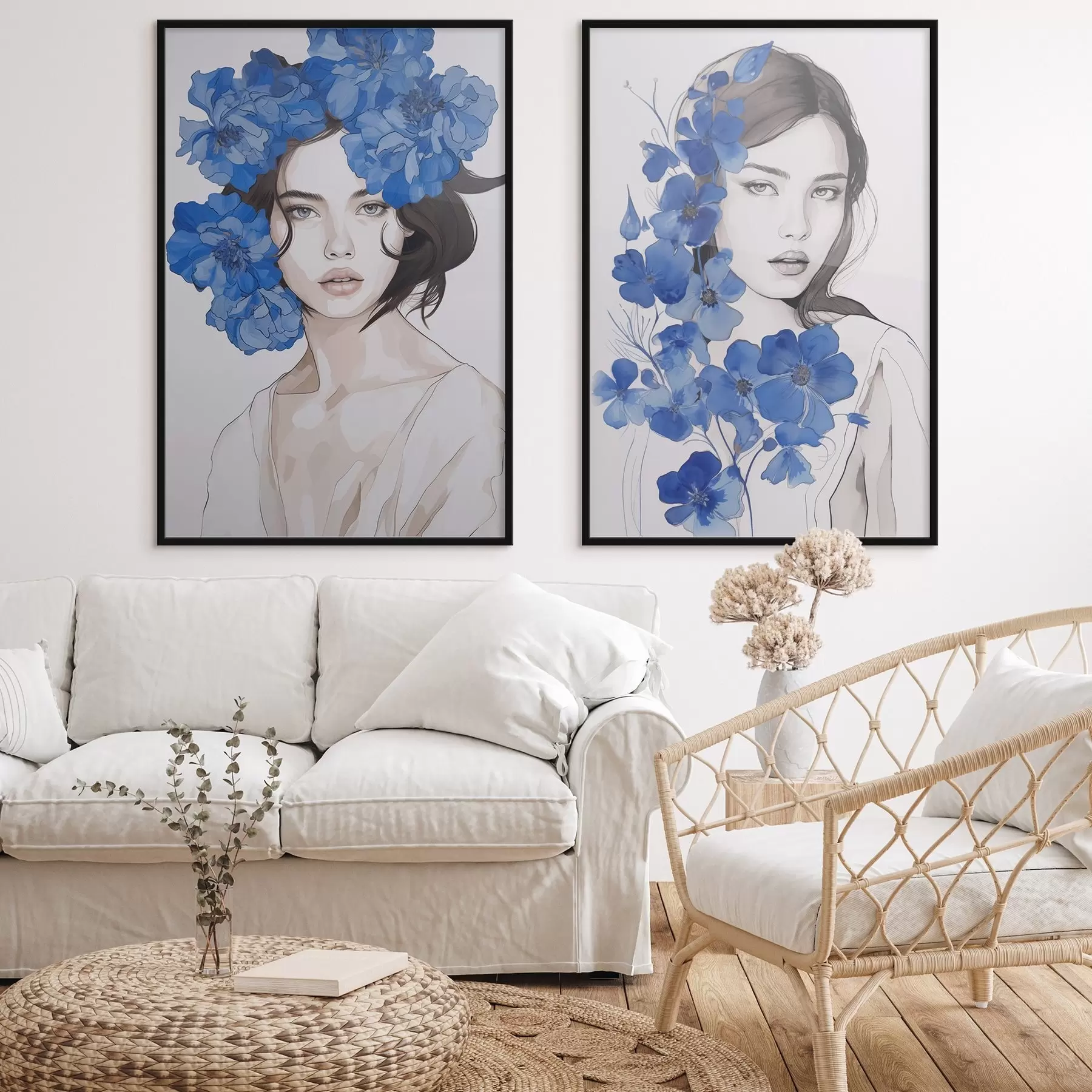 Fototapete Porträt eines Mädchens mit blauen Blumen d00721