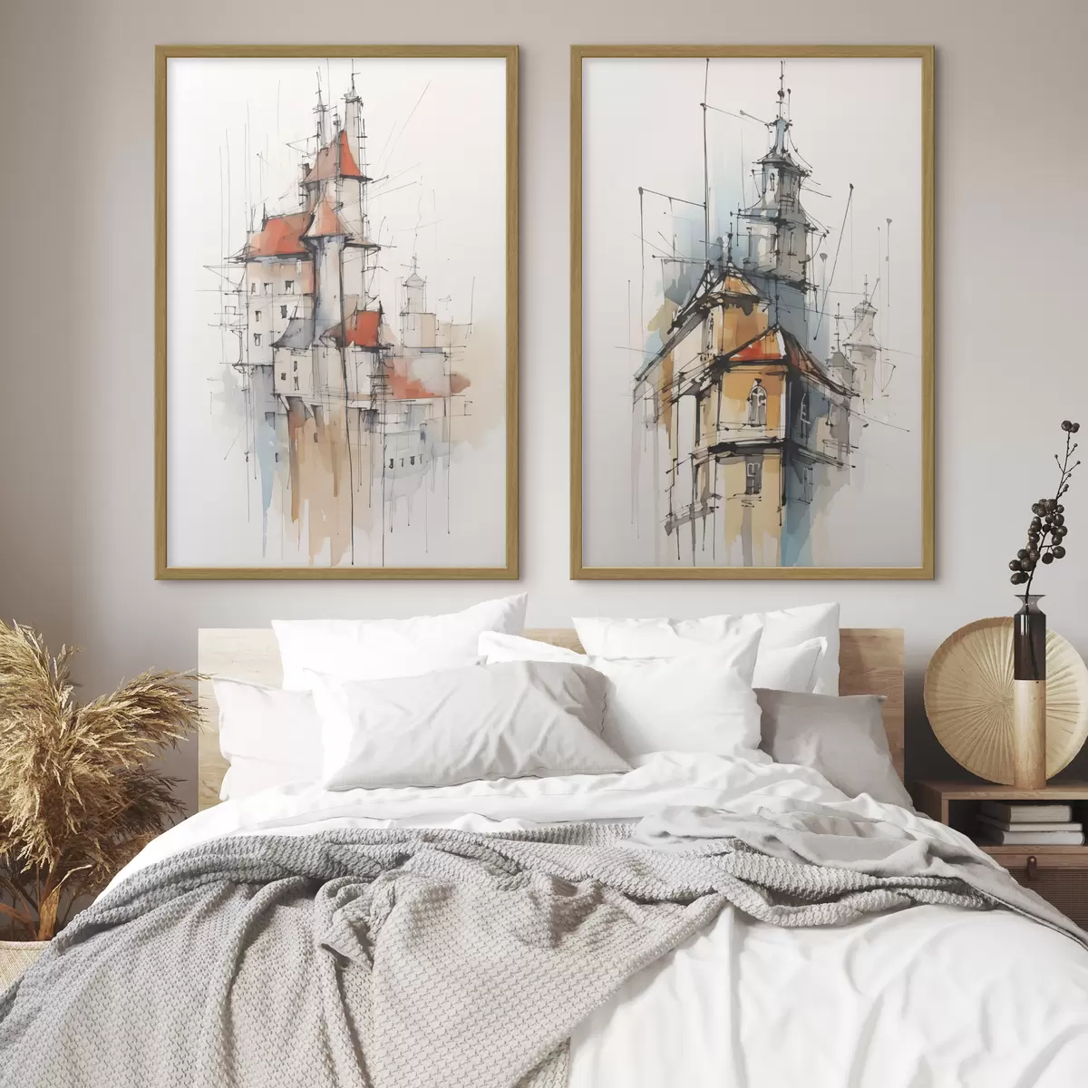 Poster Häuser-Imitation, Skizze und Aquarell d00725