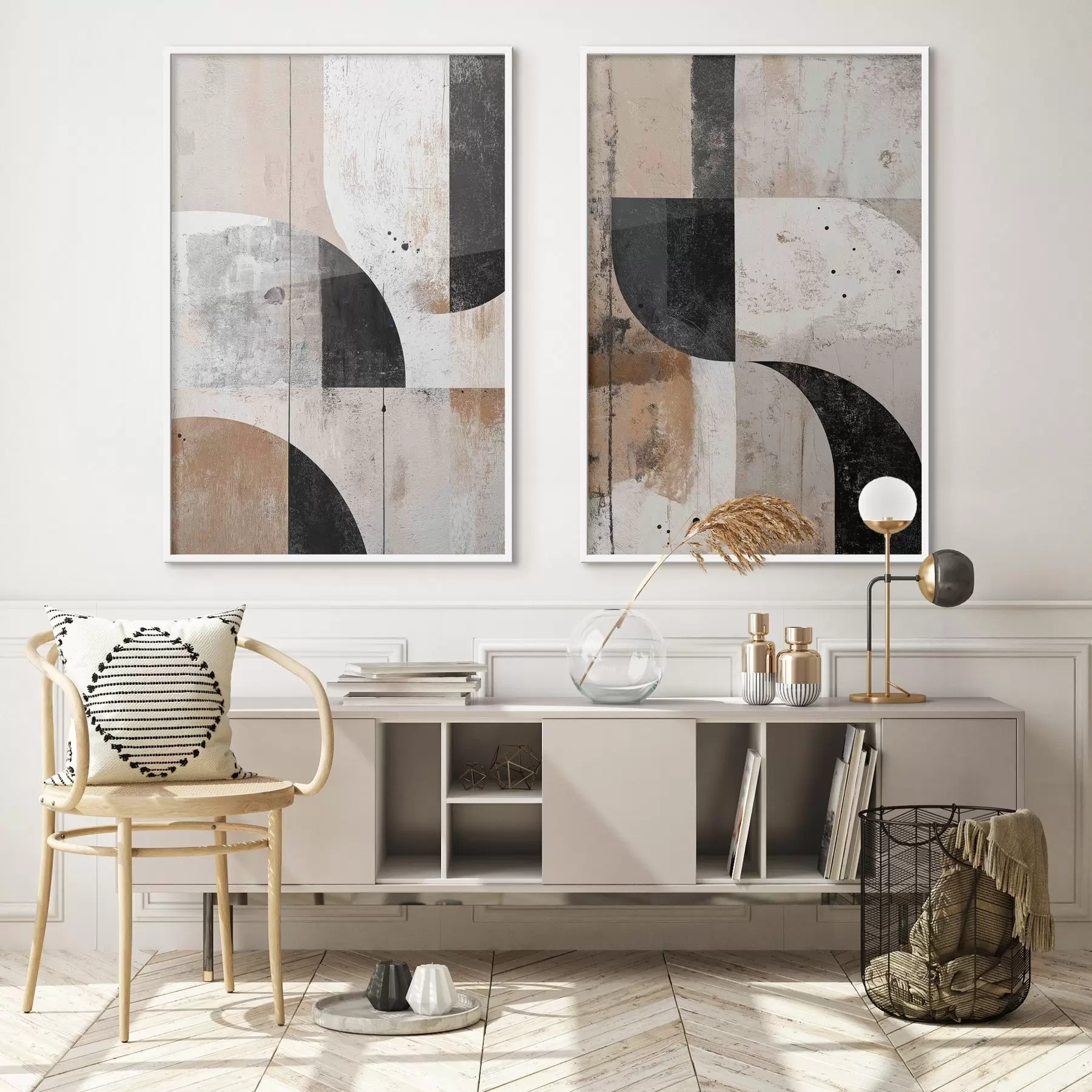 Fototapete Geometrische Formen in Beige- und Schwarztönen d00750