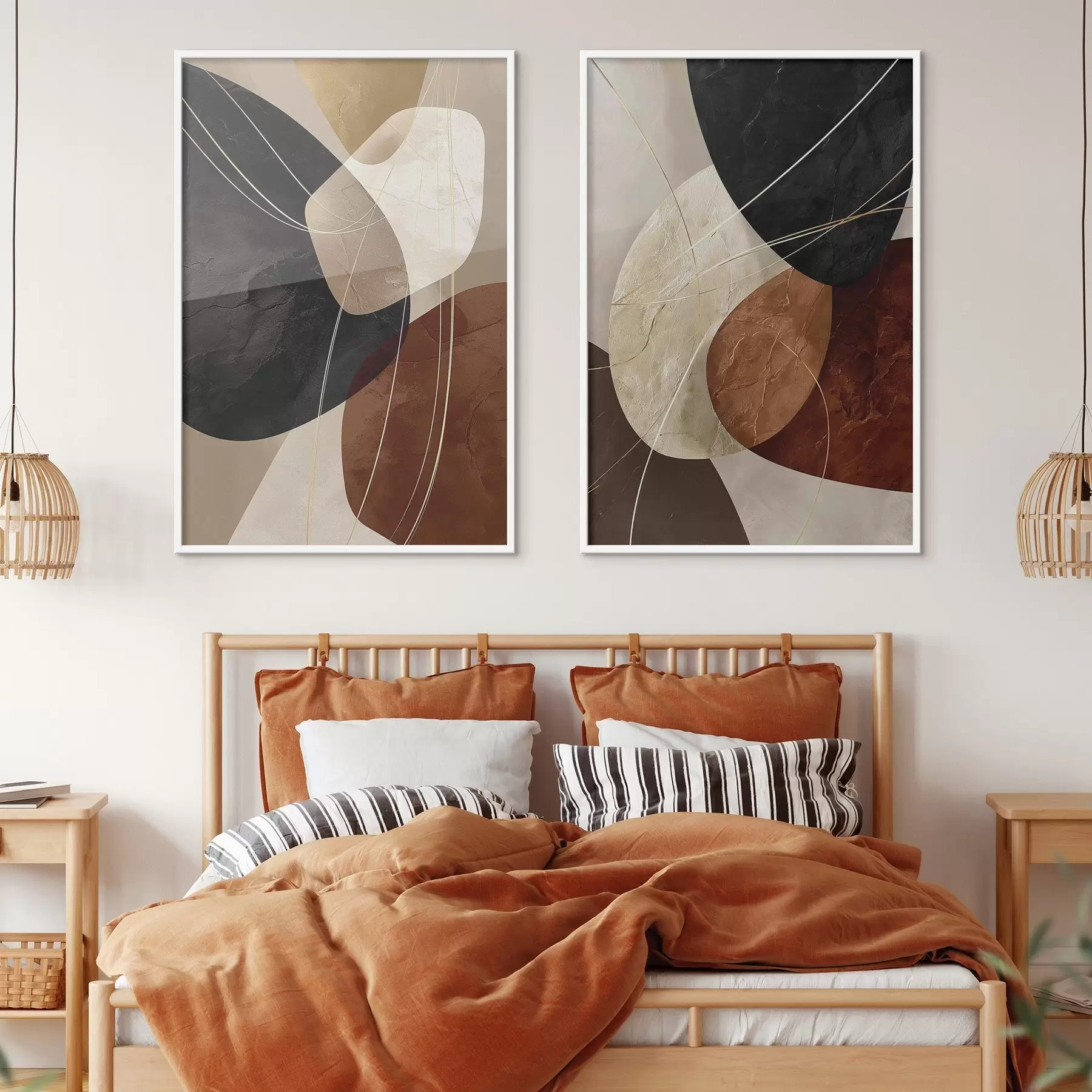 Fototapete Geometrische Ovale in warmen Farben mit gelben Linien d00763