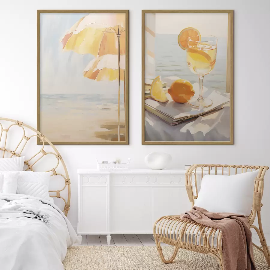 Fototapete Strandlandschaft und Cocktail im Glas d00793