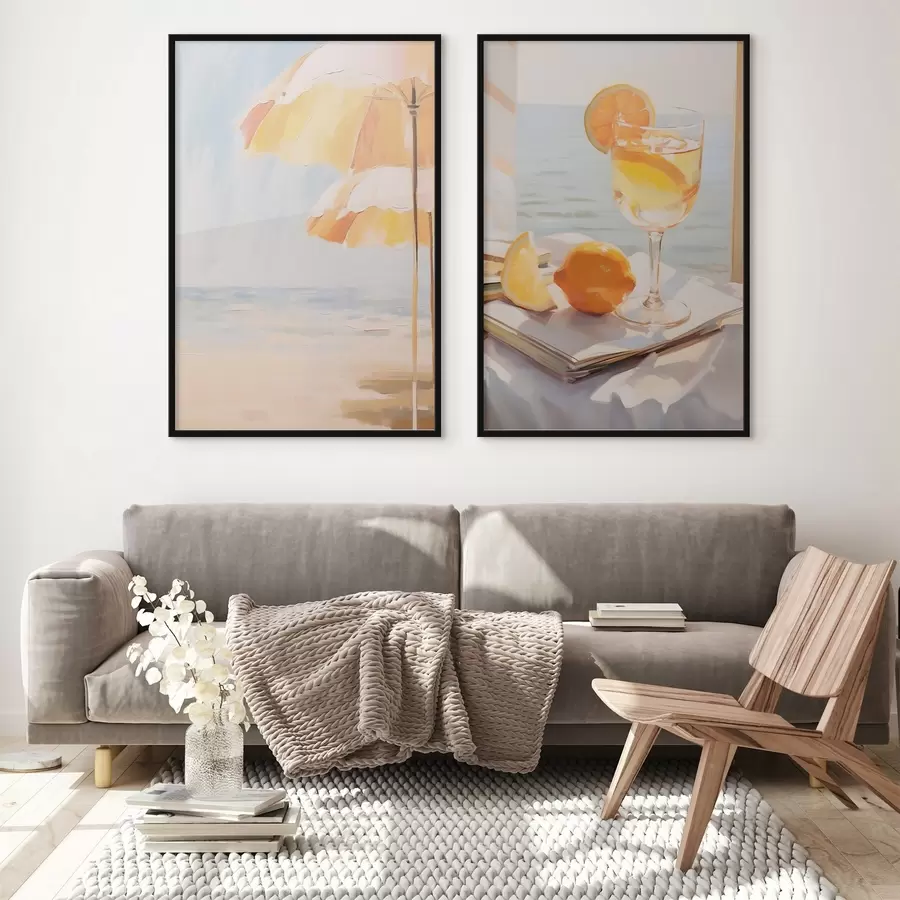 Fototapete Strandlandschaft und Cocktail im Glas d00793