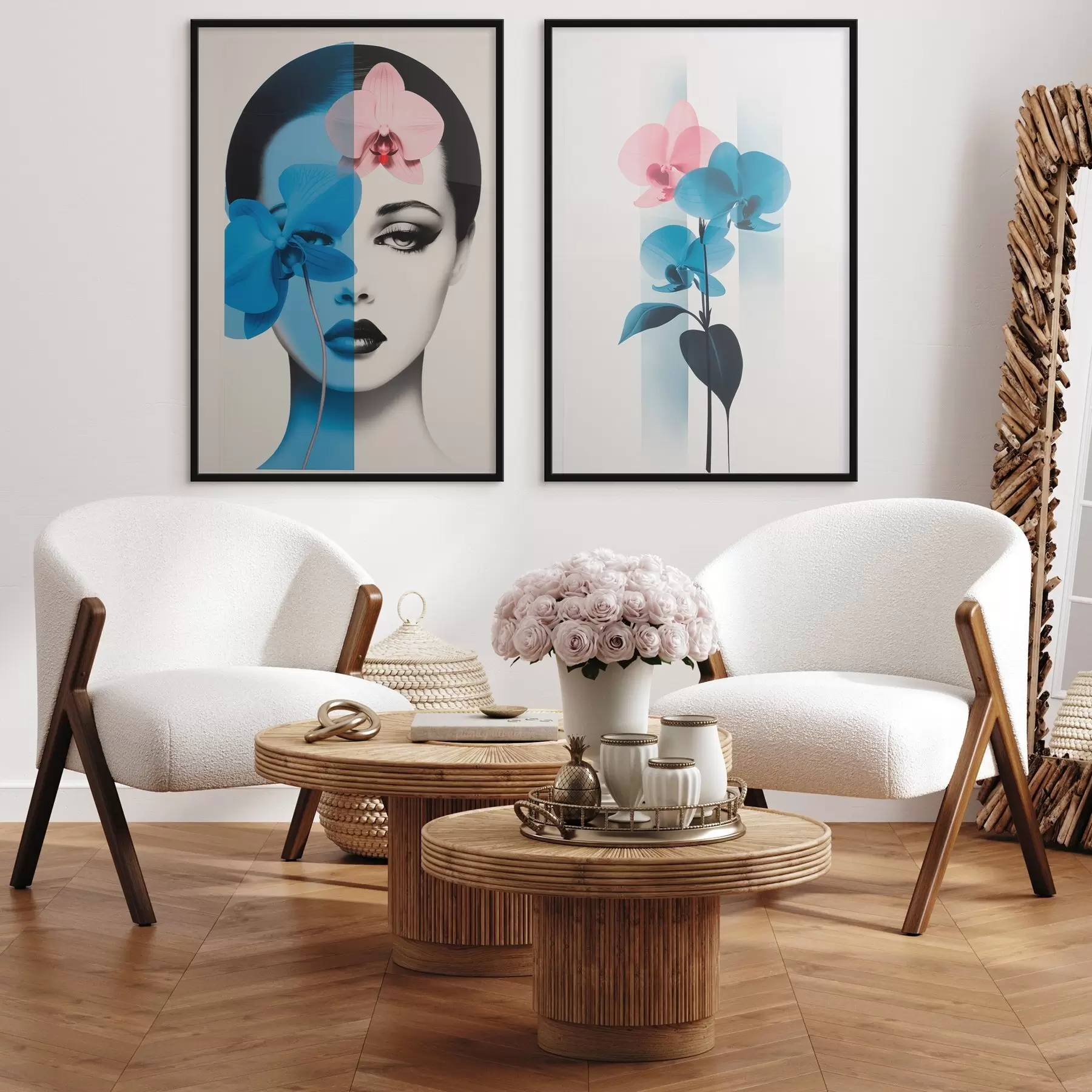 Fototapete Abstraktes Kunstporträt einer Frau mit Orchideen d00818