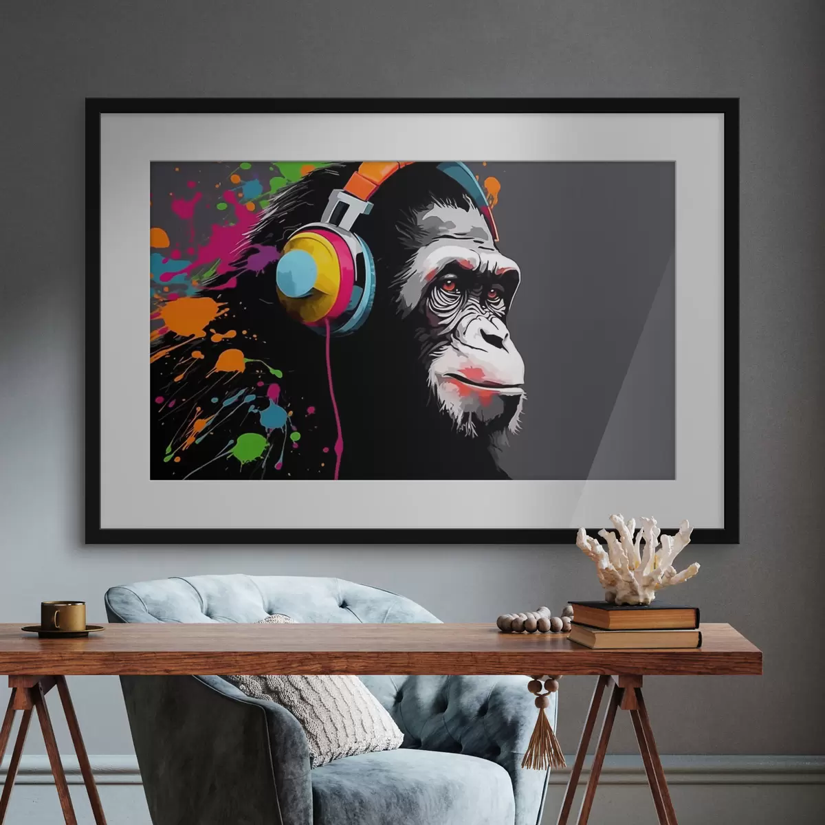 Poster Affe mit Kopfhörern f47385