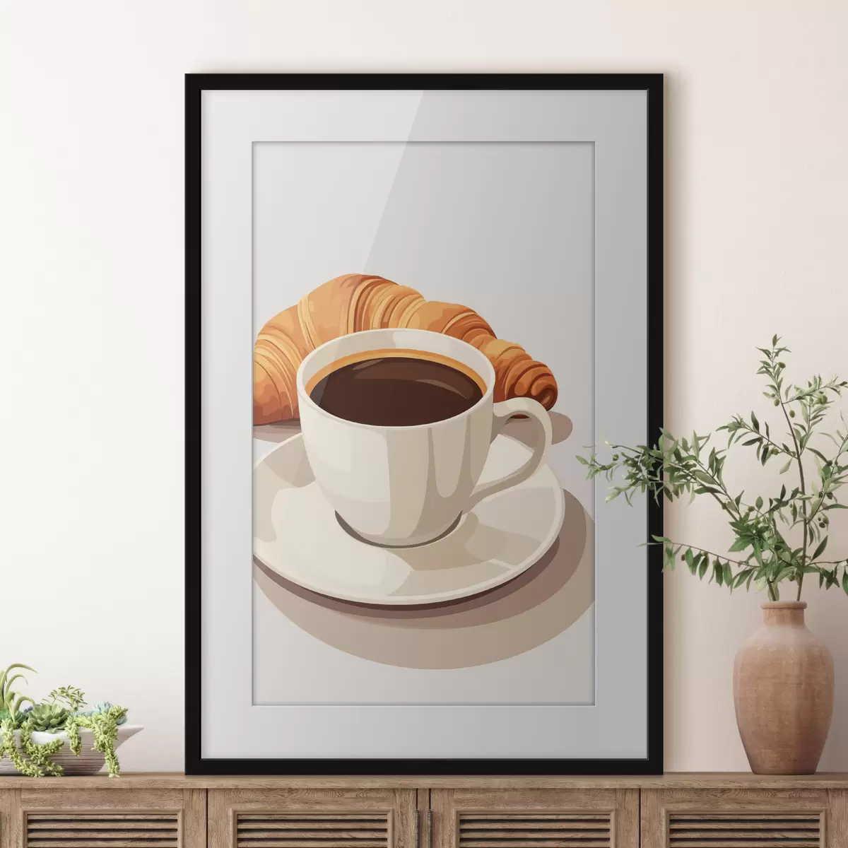 Poster Kaffee mit Croissant f47397