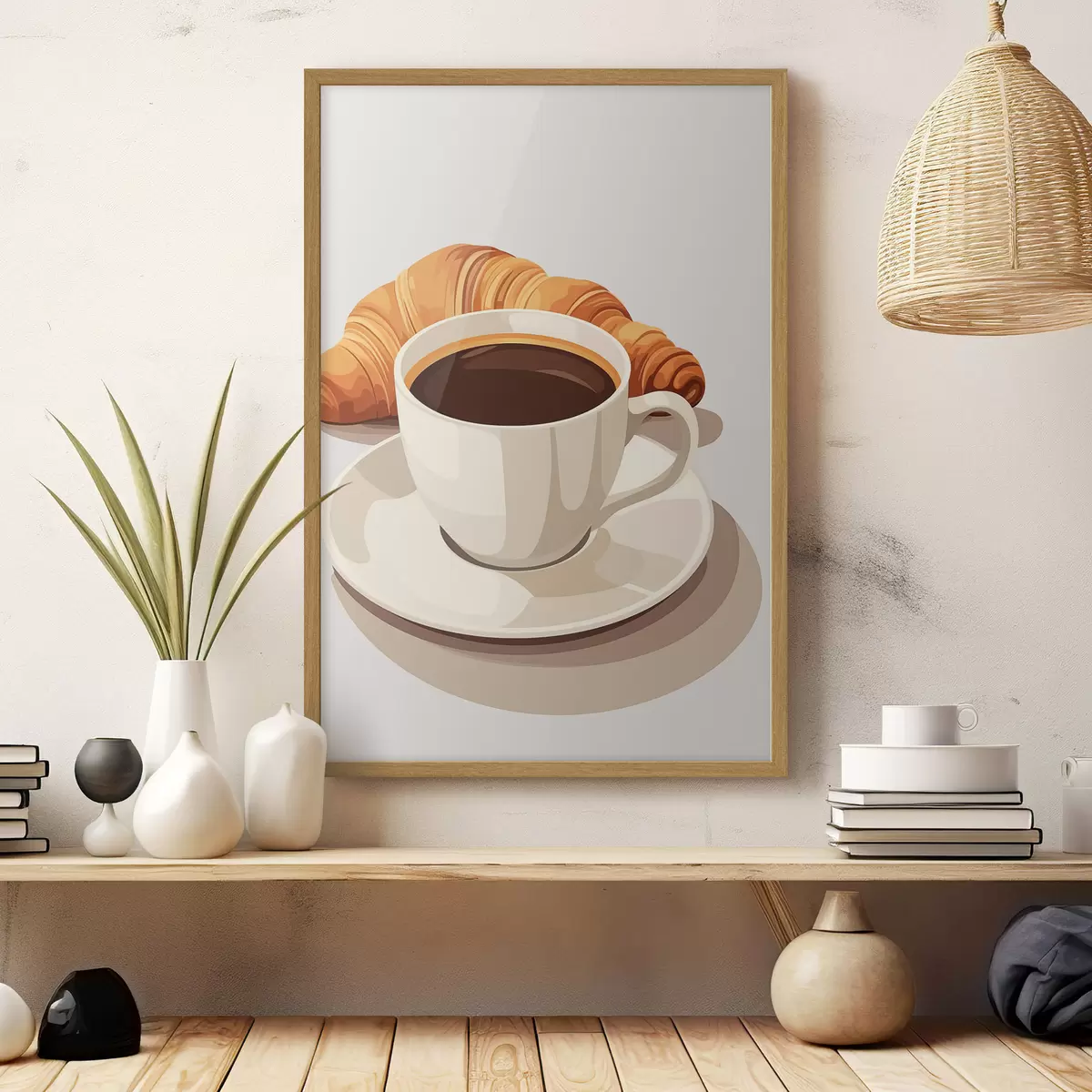 Poster Kaffee mit Croissant f47397