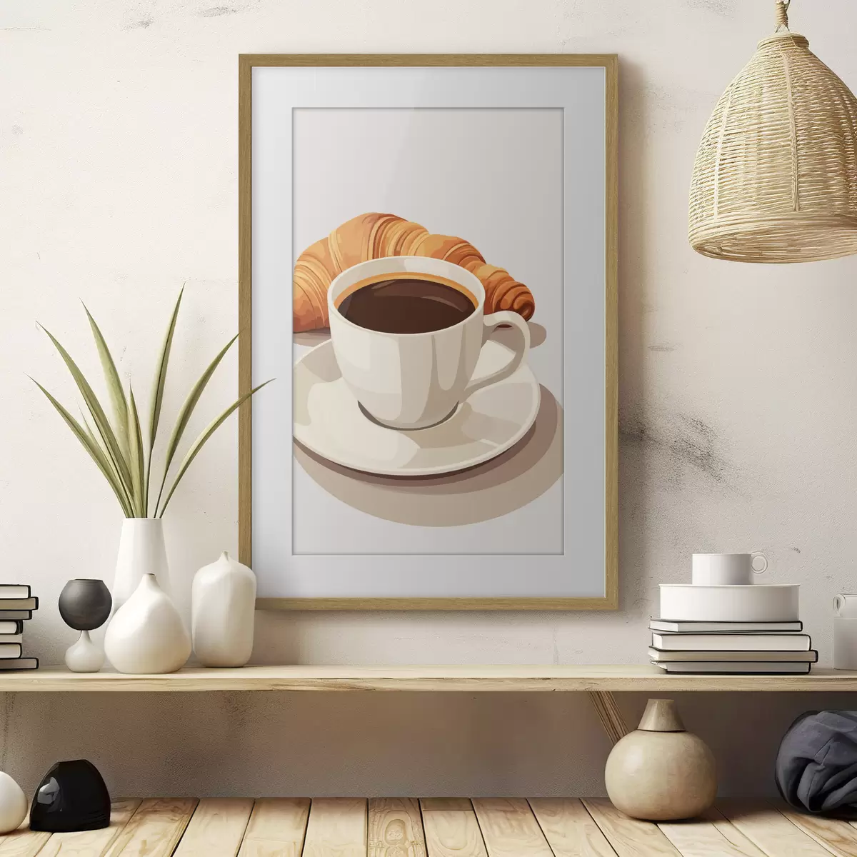 Poster Kaffee mit Croissant f47397
