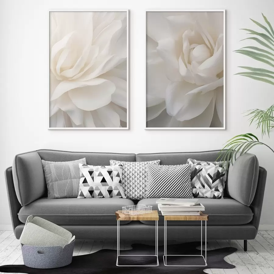 Fototapete Abstrakte weiße Blume mit zarten, geschichteten Blütenblättern, minimalistische Kunst d01120