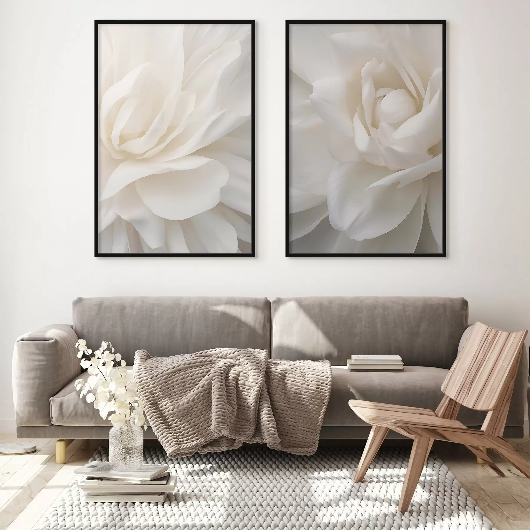 Fototapete Abstrakte weiße Blume mit zarten, geschichteten Blütenblättern, minimalistische Kunst d01120