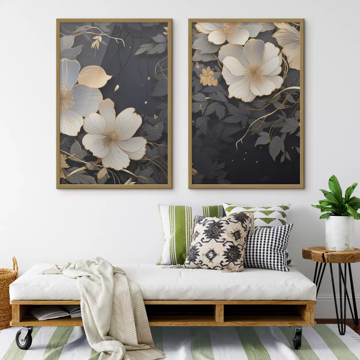 Poster Große abstrakte Blumen auf dunklem Hintergrund d01066