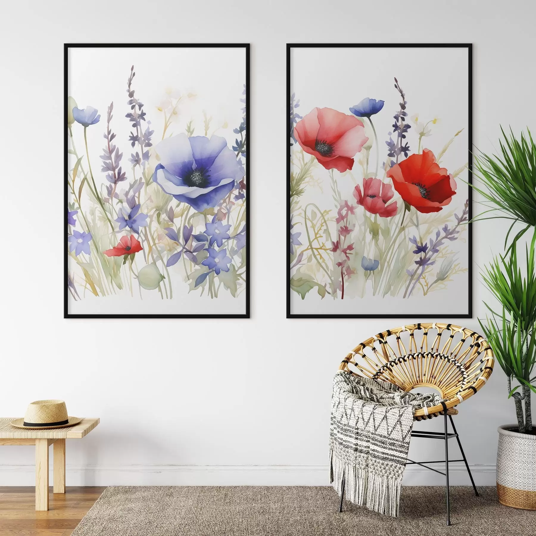 Fototapete Mohnblumen auf einem Feld, Aquarell-Effekt d01067