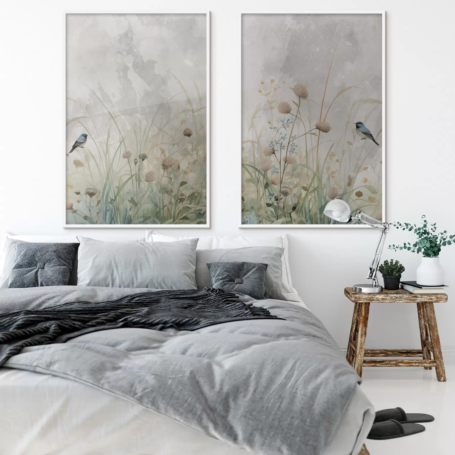 Fototapete Vögel vor einem Hintergrund aus Wildblumen d01068