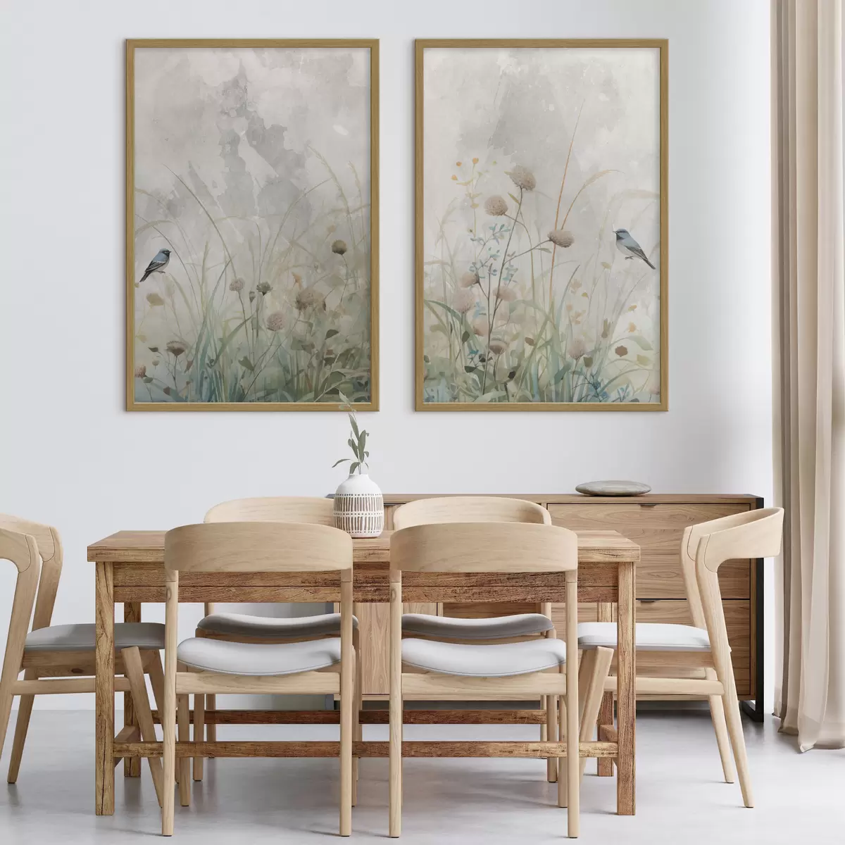 Poster Vögel vor einem Hintergrund aus Wildblumen d01068